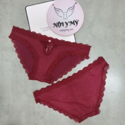 Quần lót Victoria Secret bikini thun lạnh phối ren màu đỏ đô 424223qd4