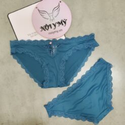 Quần lót Victoria Secret bikini thun lạnh phối ren màu xanh lam 424223qrc