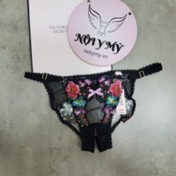 Quần lót Victoria Secret bikini ren lưới hở đáy màu đen thêu hoa 426019qca