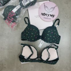 Áo lót Pink nâng nhiều thun cotton viền ren màu xanh lá hoạ tiết 428206qak