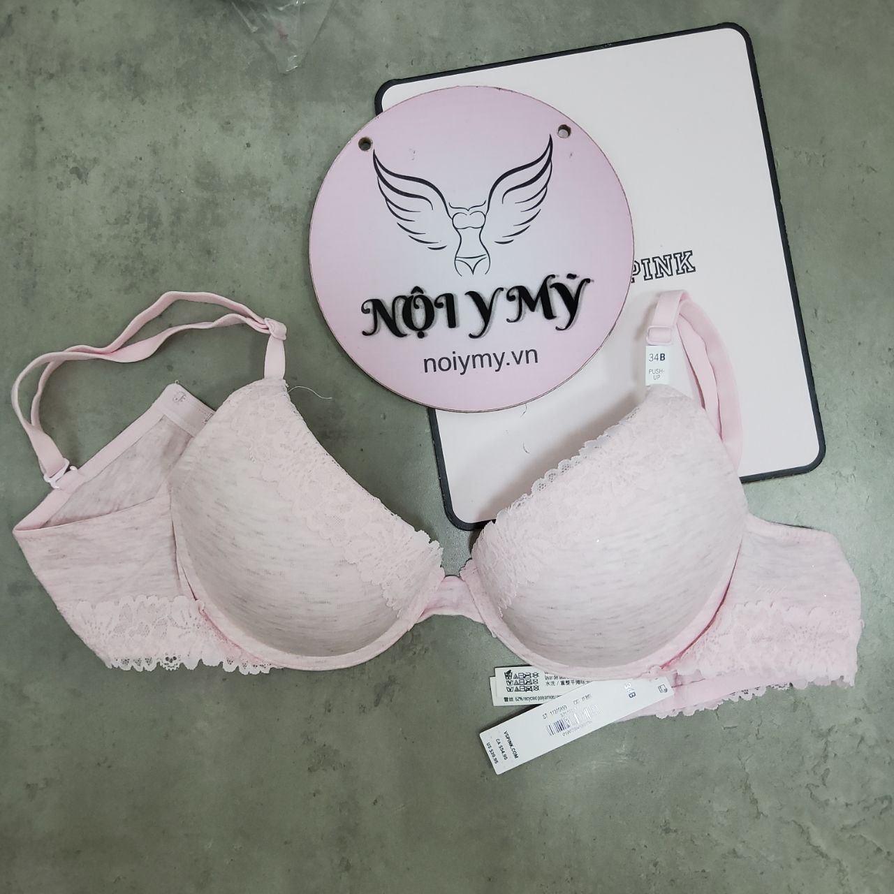 Áo lót Pink nâng vừa thun cotton viền ren màu hồng kim sa 430635qas