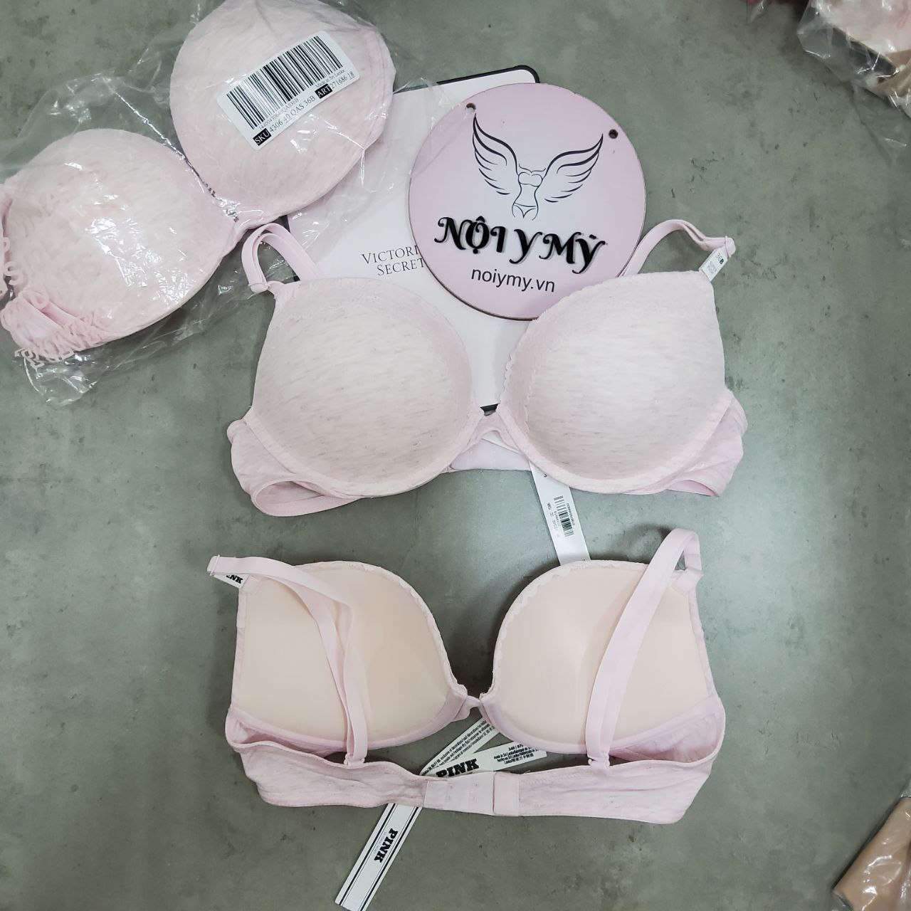 Áo lót Pink nâng nhiều thun cotton viền ren màu hồng kim sa 430640qas