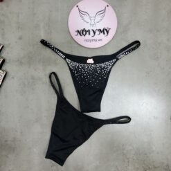 Quần lót Victoria Secret nửa mông thun lạnh lưng cao dây đính đá màu đen