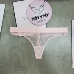 Quần lót Victoria Secret lọt khe ren lưng logo màu hồng nhạt kim sa 431584sss