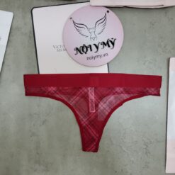Quần lót Victoria Secret lọt khe ren lưng logo màu đỏ caro kim sa 431753qak