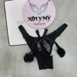 Quần lót Victoria Secret nửa mông thun lạnh phối ren phía sau đính nơ màu đen 431494qb4