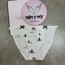 Quần lót Victoria’s Secret bikini dây thun cotton màu trắng hoạ tiết 431716