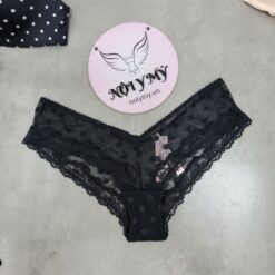 Quần lót Victoria Secret nửa mông lưng cao ren màu đen 428892qca