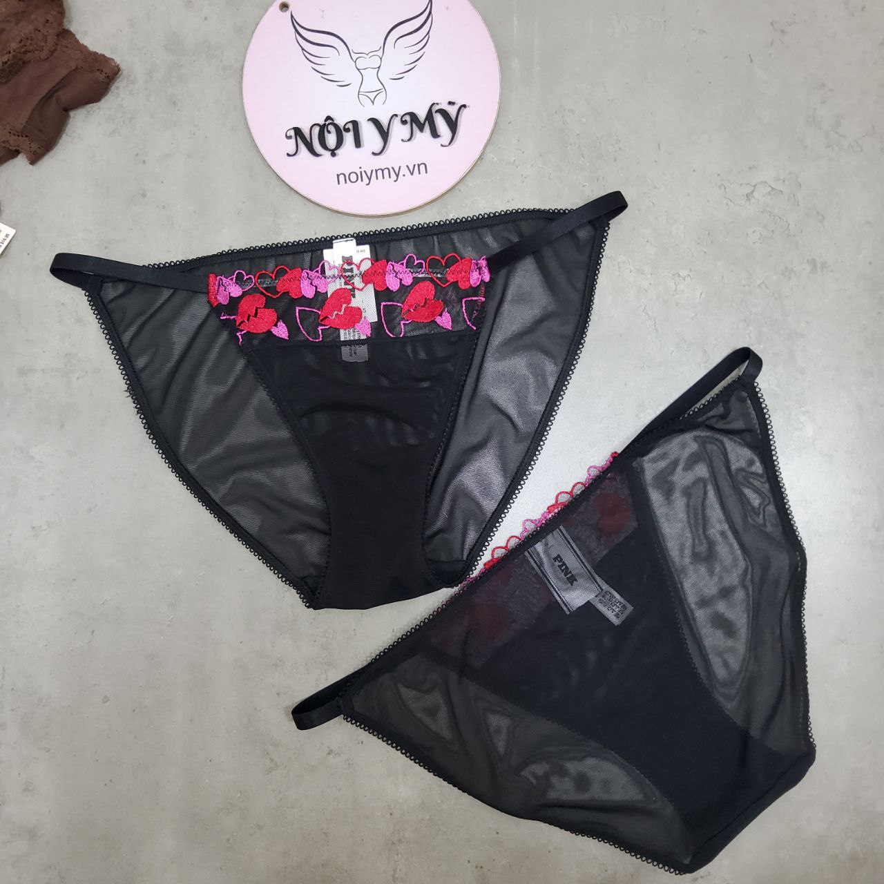 Quần lót Pink bikini ren lưới màu đen tim 431003qax