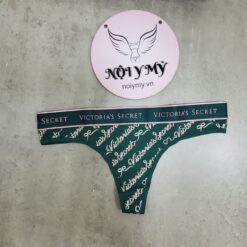 Quần lót Victoria Secret lọt khe thun cotton lưng logo màu xanh lá hoạ tiết 415918qjp