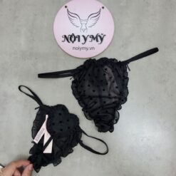 Quần lót Victoria Secret lọt khe dây voan tim màu đen 431465qk3