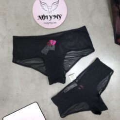 Quần lót Pink nửa mông ren màu đen thêu tim 430988qc5
