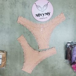 Quần lót Victoria Secret nửa mông thun lạnh phối ren màu hồng nude 417746qh9