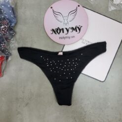 Quần lót Victoria Secret lọt khe thun cotton màu đen đính đá 432305qc5