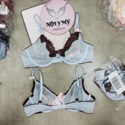Áo lót Victoria Secret không nâng không mút ren lưới màu hồng viền vàng 231719qfk