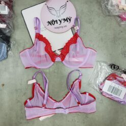 Áo lót Victoria Secret không nâng không mút ren lưới màu đỏ đô viền tím 231719qd4
