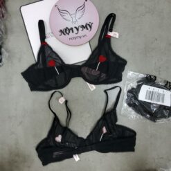 Áo lót Victoria Secret không nâng không mút ren lưới màu đen hoạ tiết 419988qb4
