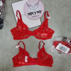 Áo lót Victoria Secret không nâng không mút ren lưới màu đỏ hoạ tiết 420547qjk