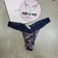 Quần lót Pink lọt khe thun cotton lưng ren màu xanh navy hoa 428153sp9
