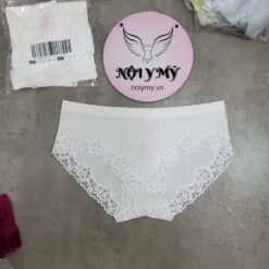 Quần lót Victoria’s Secret nguyên mông thun seamless viền ren trắng 428749qbf