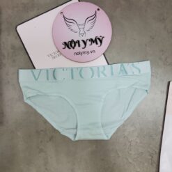 Quần lót Victoria’s Secret nguyên mông thun cotton lưng logo màu xanh ngọc nhạt 433670