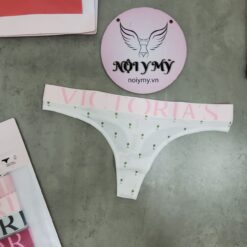 Quần lót Victoria Secret lọt khe thun cotton lưng logo màu trắng hoạ tiết 433679qfq