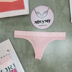 Quần lót Victoria Secret lọt khe thun cotton lưng logo màu hồng caro 433679qgx