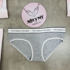 Quần lót Victoria’s Secret nguyên mông thun cotton lưng logo màu xám 415923 [HÃNG KHÔNG GẮN TEM]