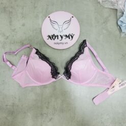 Áo lót Victoria Secret không nâng mút mỏng phối ren kim sa màu hồng 432791qcj