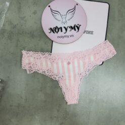 Quần lót Victoria Secret lọt khe thun cotton phối ren màu hồng sọc 434673spc