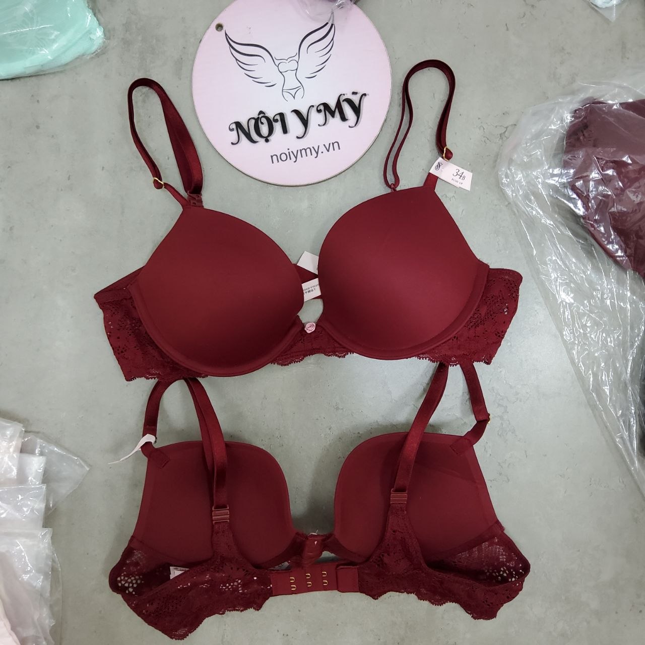 Áo lót Victoria Secret dream angel nâng vừa thun lạnh phối ren màu đỏ đô 418488qg4