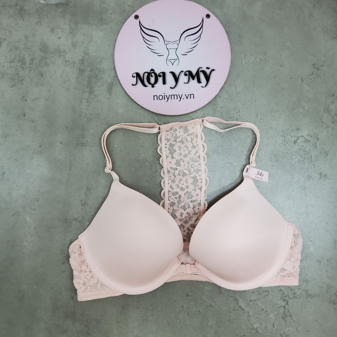 Áo lót Victoria Secret cài trước nâng vừa thun lạnh phối ren màu cam nhạt 429668qax