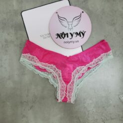 Quần lót Victoria Secret nửa mông thun kim phối ren màu hồng viền xanh 434163qax